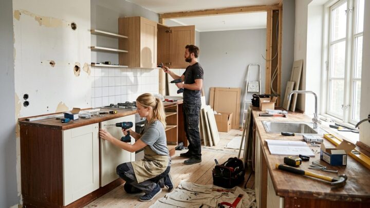 Dansk køkken under renovering på budget med nye låger og bordplade
