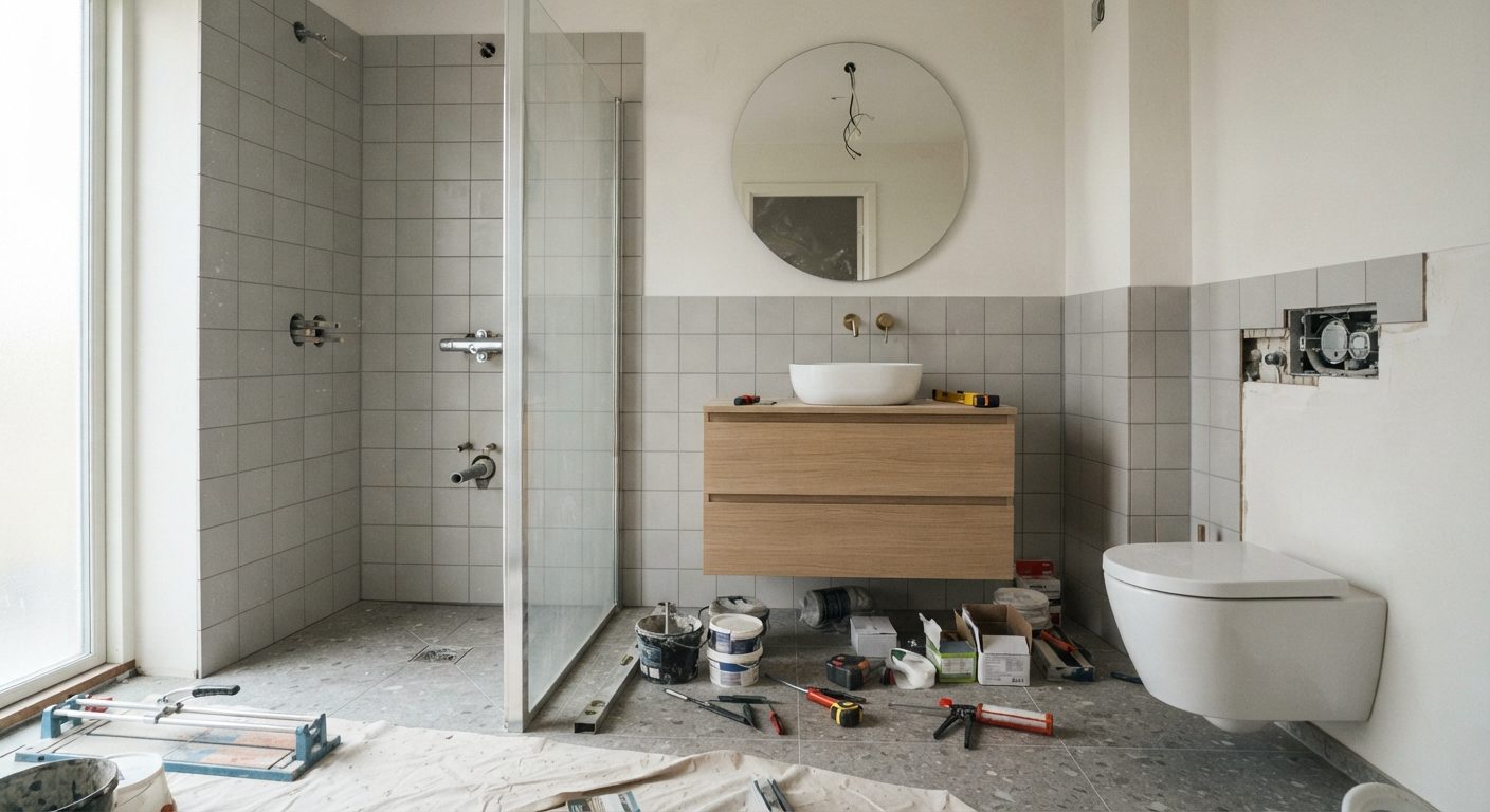 Nyrenoveret badeværelse der viser omkostninger ved at renovere badeværelse
