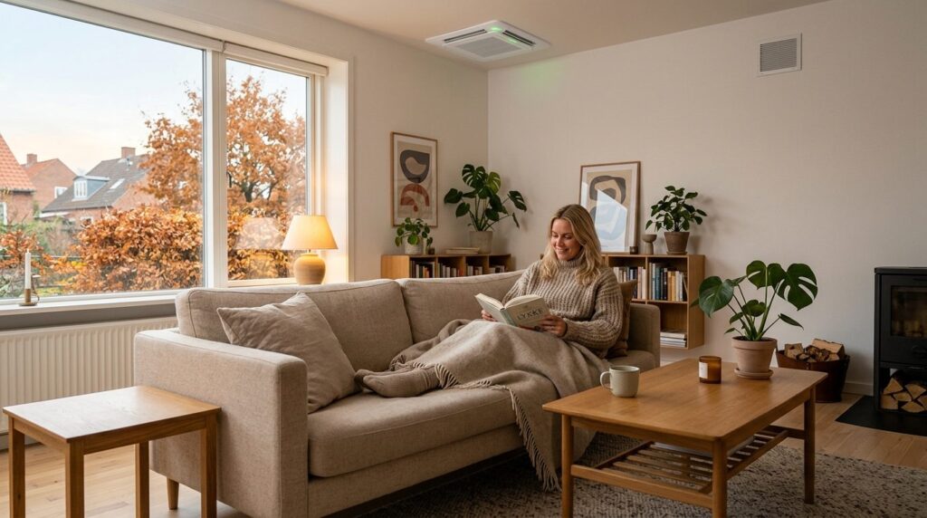 Cozy Scandinavian living room in an Aarhus home during autum