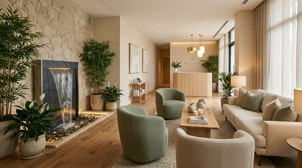 Modern wellness interior with neutral color palette of soft