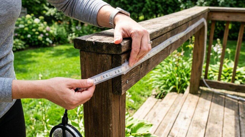 Close-up lifestyle image of hands installing waterproof LED 