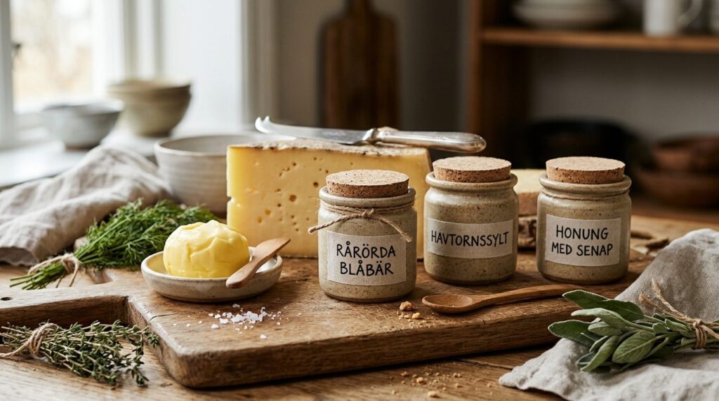 Close-up detail shot of curated Nordic artisanal food produc