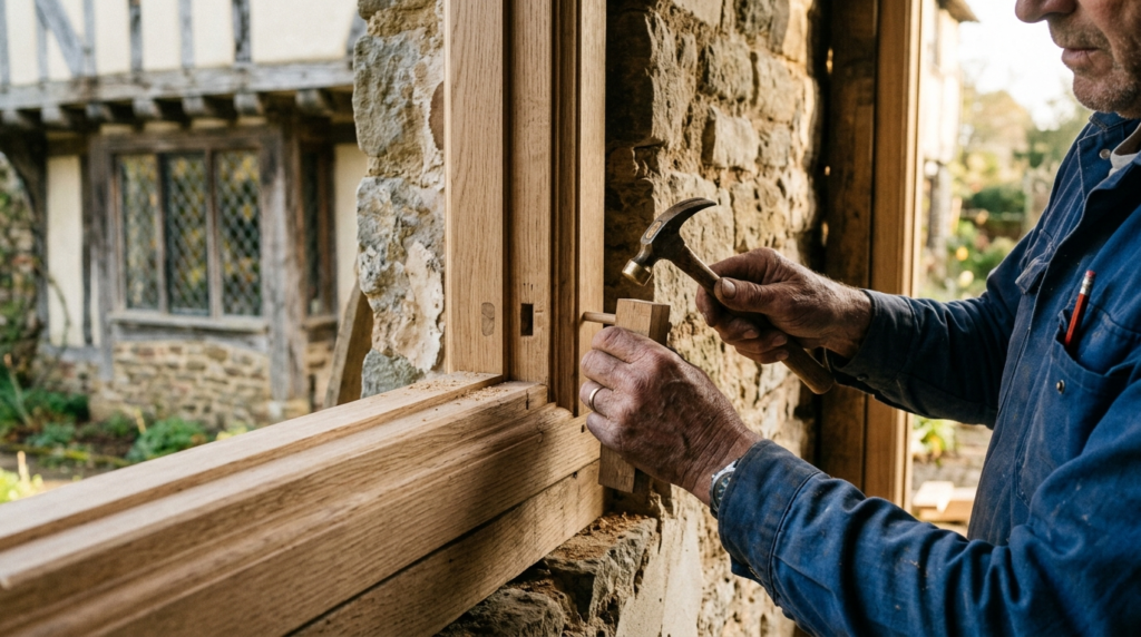 Close-up detail shot of a skilled craftsmans hands carefull