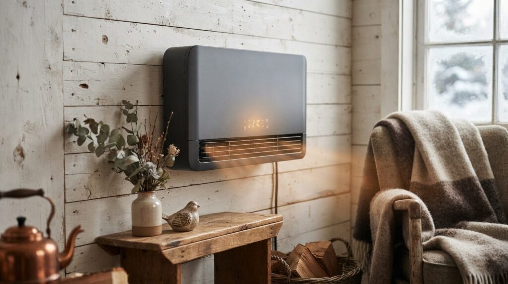 Close-up product photograph of a compact modern heating syst
