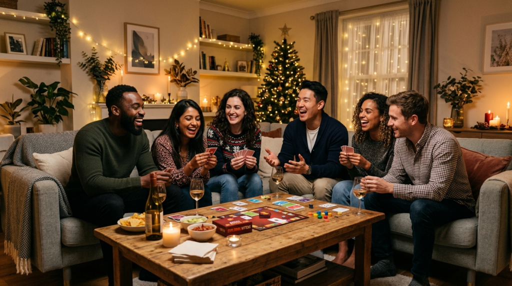 Group of diverse friends laughing and enjoying themselves pl