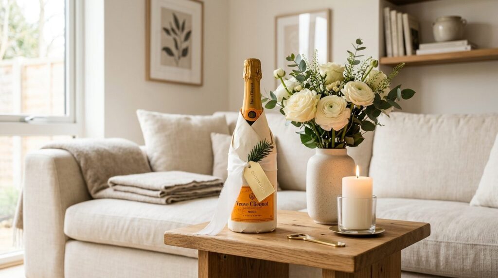 Close-up of a sophisticated champagne bottle display in a co