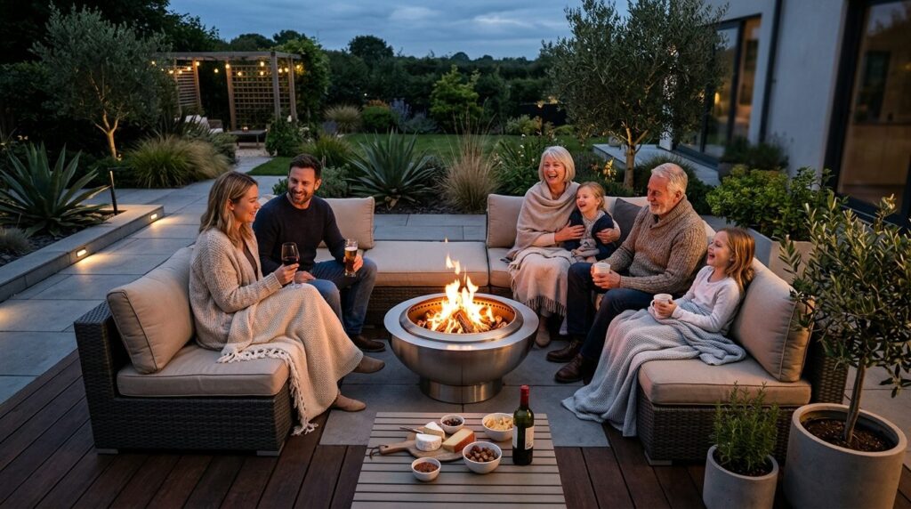 Overhead lifestyle photograph of a family gathering around a