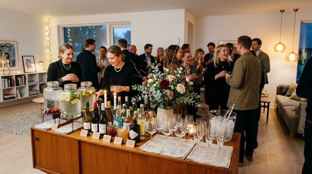 Elegant home entertaining scene showing a Danish living room