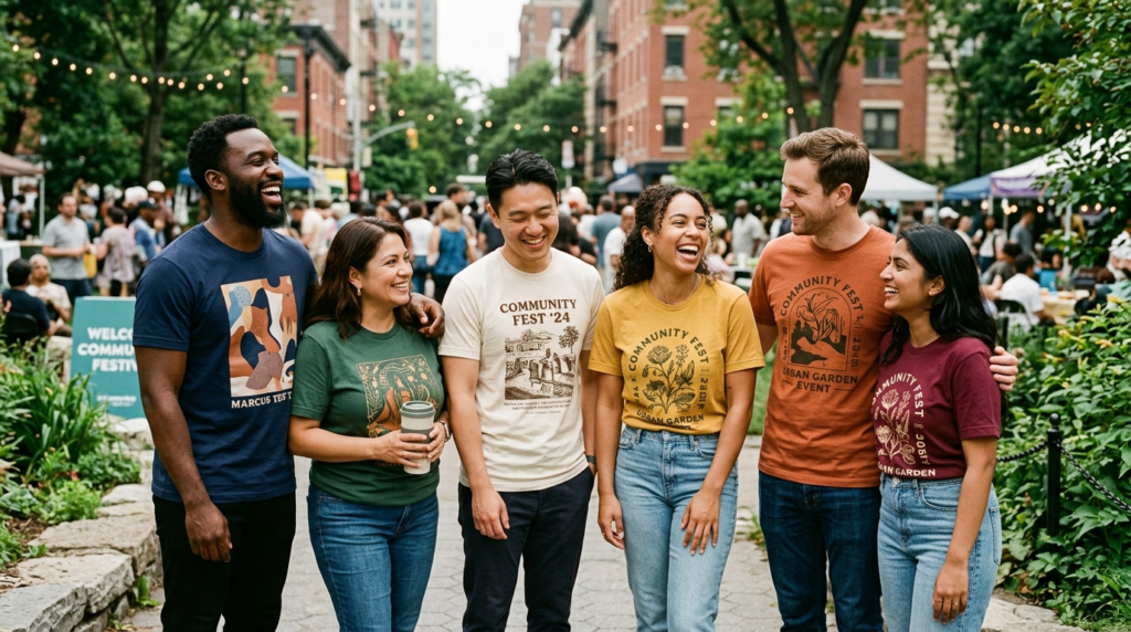 Lifestyle photography of a diverse group of people wearing c